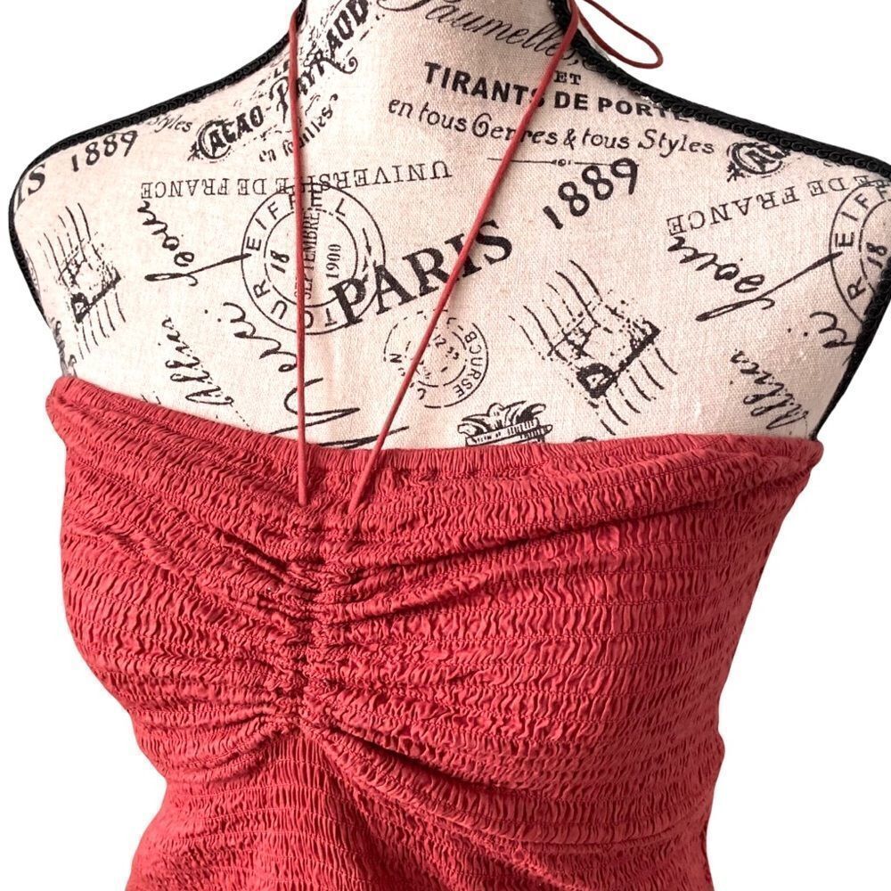Free People Intimately Shirred Smocked Mini Halter Dress in Rust Orange Size S - Picture 4 of 13
